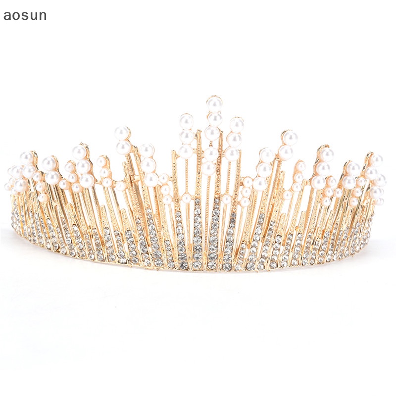 Aosun Vương Miện Đính Ngọc Trai Và Kim Cương Giả Cho Cô Dâu