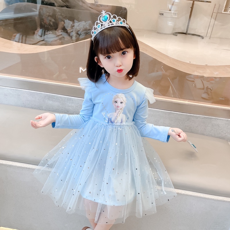 Momo Đầm Công Chúa elsa Tay Dài Thời Trang Mùa Thu Cho Bé Gái