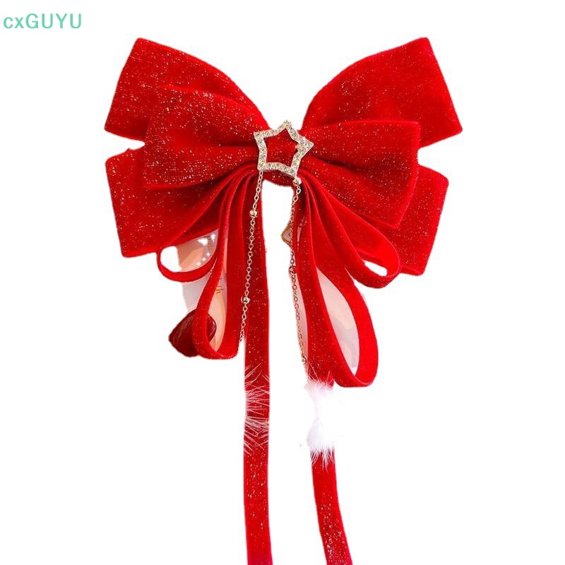 Kẹp Tóc Nơ Bằng Nhung Màu Vàng Đỏ Phong Cách Giáng Sinh Năm Mới Cho Nữ prta