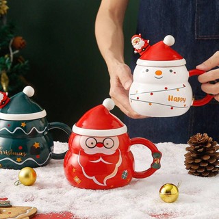  Quà tặng Giáng sinh sáng tạo Cốc gốm có nắp đậy Scoop Công suất lớn Santa Claus Quà tặng Cốc nước cho sinh viên 
