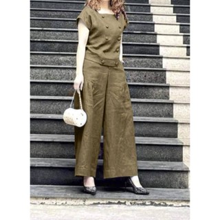  Bộ Đồ Nữ Áo Cộc Quần Dài Cổ Vuông Cúc Áo Kiểu - Q38 