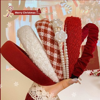 Red Holiday Headband Sang Trọng Mũ 2025 Phong Cách Mới Phụ Kiện Tóc Nữ Phụ Kiện Thời Trang