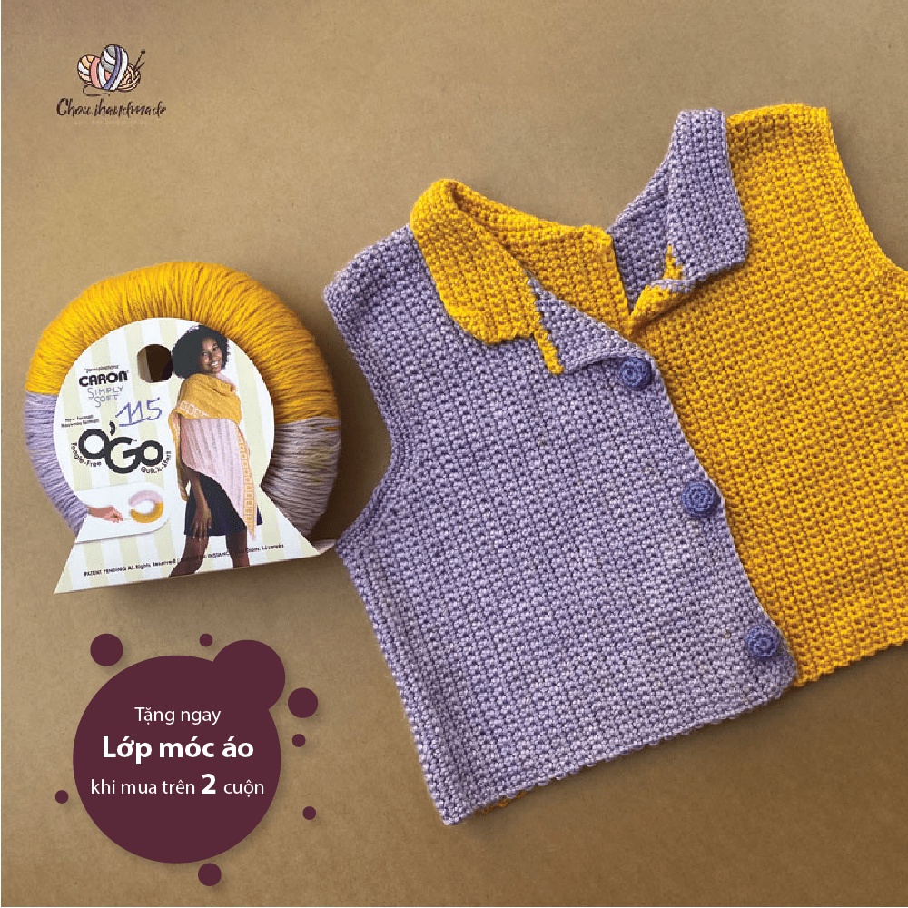 Len loang O'GO Simply Softy nhập khẩu từ Caron đan móc khăn, nón, chăn, áo, váy