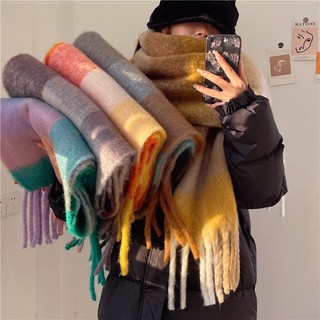 Khăn Choàng Len cashmere Màu Sắc Cầu Vồng Thời Trang Thu Đông Cho Nữ