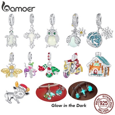 Bamoer Chuỗi Hạt Bạc 925 Hình Con Ruồi Phát Sáng Trong Đêm charms