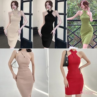 Đầm Len Đan Tay Dài Màu Trơn Thời Trang Cho Nữ