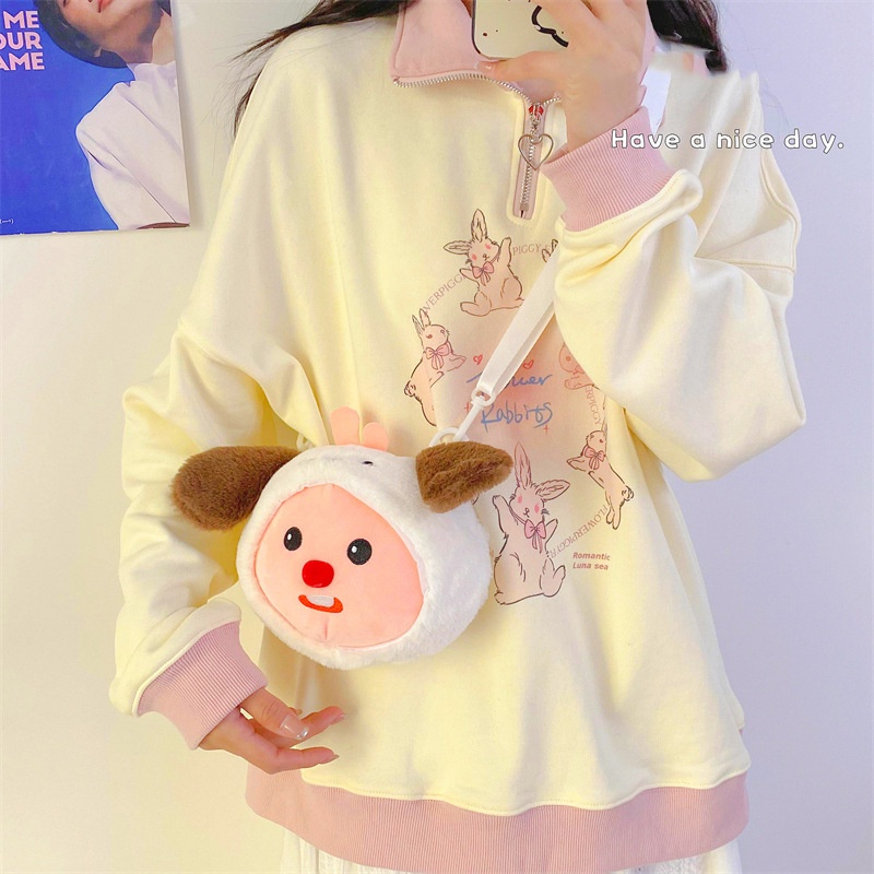 BEIBAOBAO Túi đeo chéo hoạt hình sang trọng mới dễ thương dành cho học sinh, đa năng để đi lại