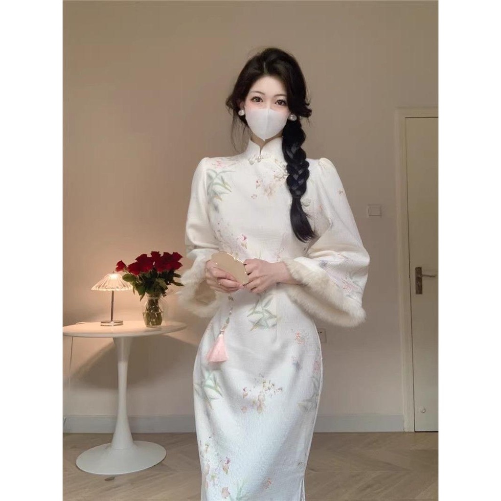 Đầm Sườn Xám Cách Tân Dáng Dài Phong Cách Trung Hoa Thời Trang Thu Đông Hàng Mới 20