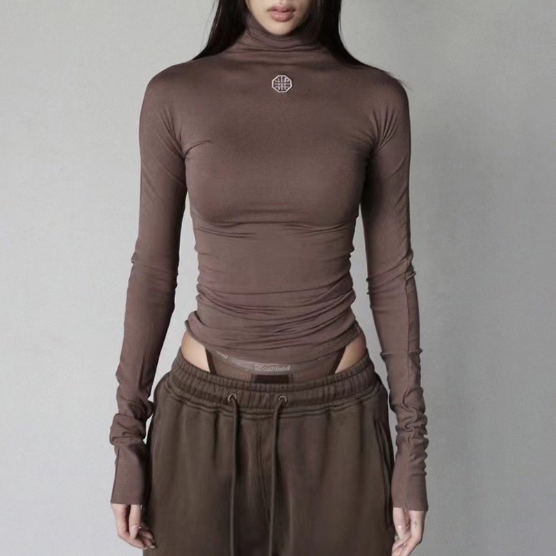 Áo Dệt Kim Cổ Cao Dáng Ôm Thêu Họa Tiết Phong Cách Hàn Quốc Thời Trang Thu Đông