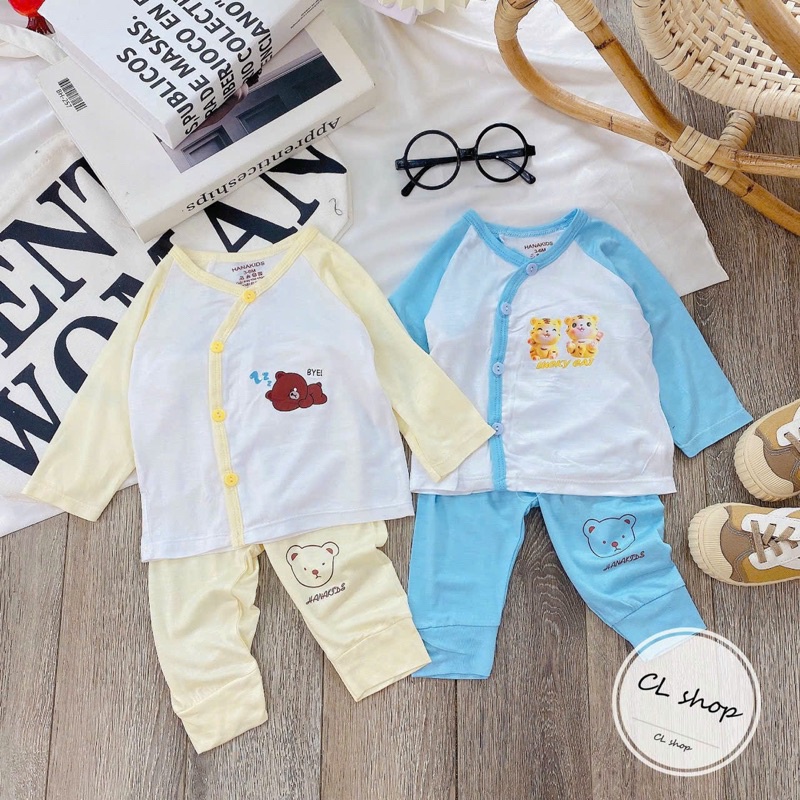 Bộ dài tay cài lệch, dài tay cài chéo Hanakids chất thun lạnh loại 1 siêu mềm mát cho bé