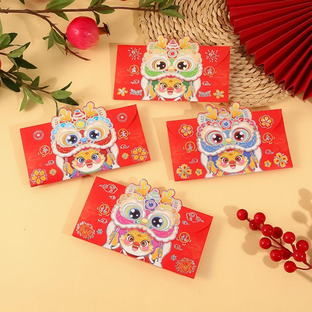 Set 4 Bao Lì Xì Năm Mới Hình Đầu Sư Tử Ba Chiều Sáng Tạo