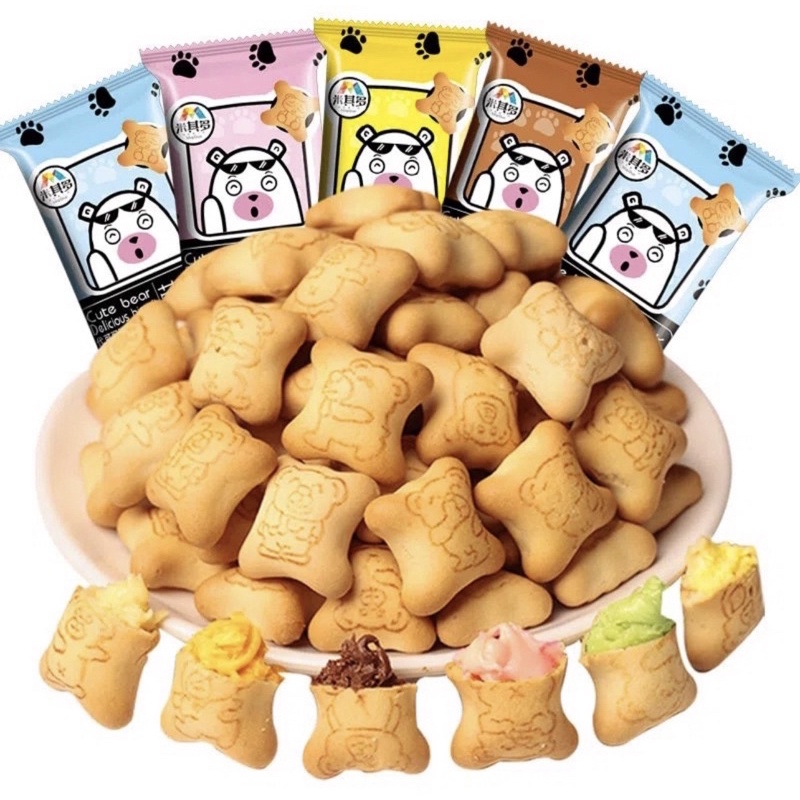 Bánh Gấu Bear mix vị nhân kem Đài Loan vị: Dâu, socola, kem sữa