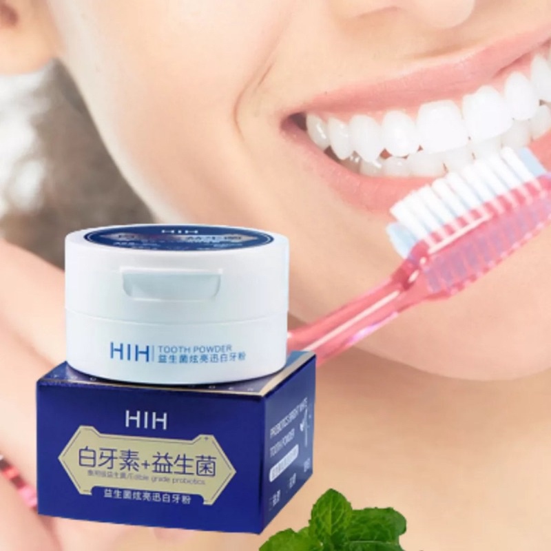 Bột Trắng Răng Vi Sinh HIH khử ố vàng, sạch vết ố trên răng, Cam kết trắng bật tông, dứt điểm hôi miệng, giảm viêm