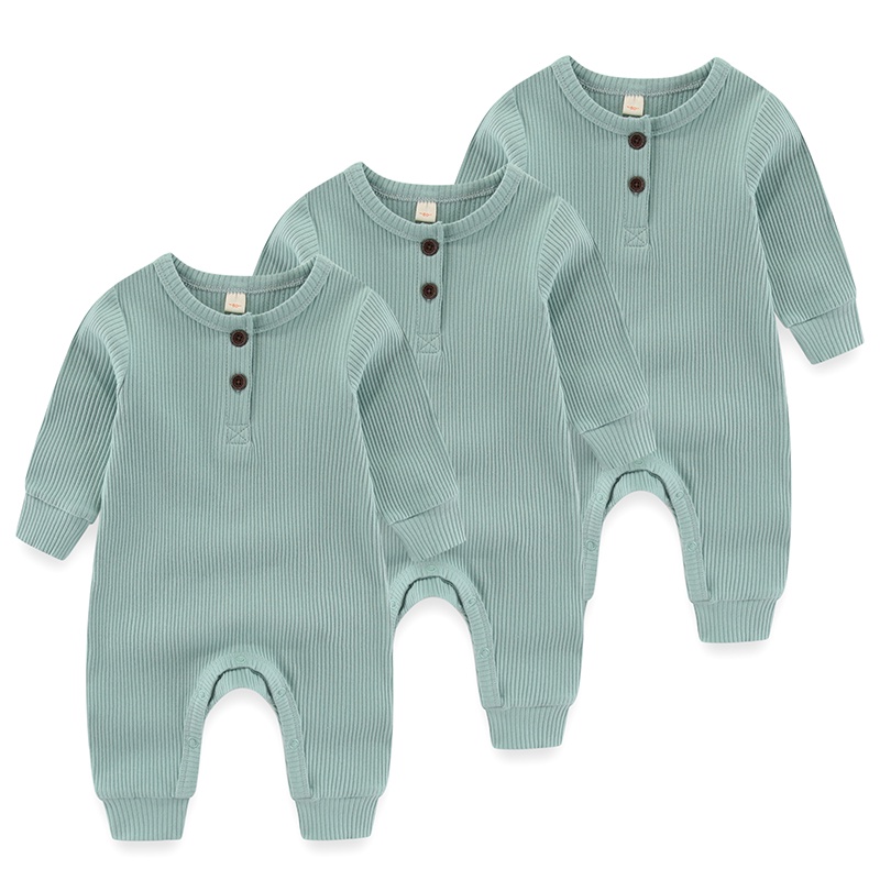 Bộ Áo Liền Quần Bằng cotton Dệt Kim 3 Mảnh Màu Trơn Tay Dài Dành Cho Bé Trai Gái Sơ Sinh