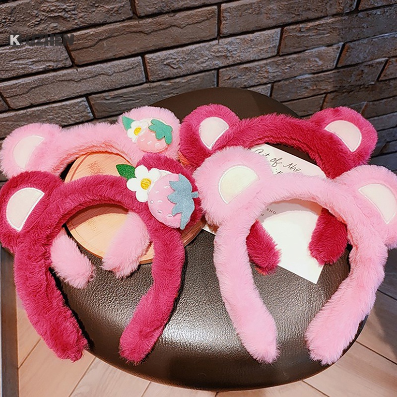 Kuzhen Băng Đô Cài Tóc Rửa Mặt Phủ Lông Chống Trượt Dòng lotso Dâu Tây Gấu disney Đáng Yêu Làm Quà Tặng Cho Bé Gái
