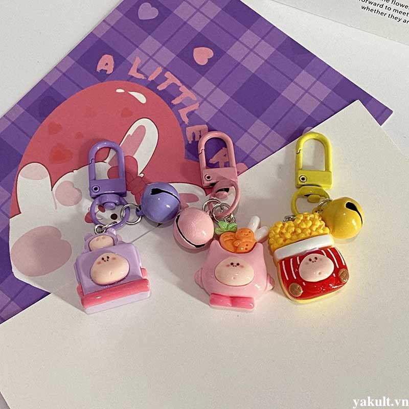 🎀 yakult 🎀Móc Khóa Hình Thức Ăn Quái Vật Có Chuông Dễ Thương Làm Quà Tặng Cho Học Sinh / Cặp Đôi / Bạn