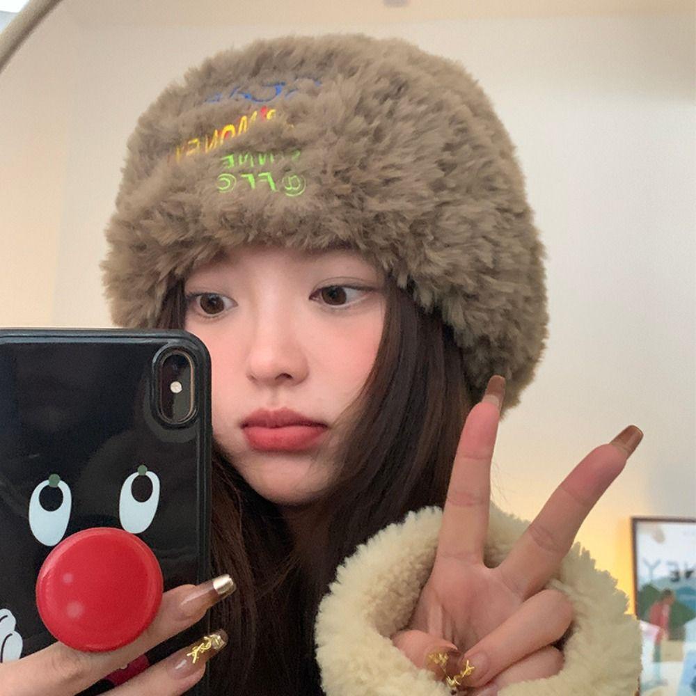 Mũ beanie Đính Hạt Nhân Tạo Thêu Chữ Dễ Thương Bảo Vệ Tai Thời Trang Mùa Đông