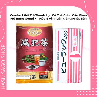 Combo 1 Gói Trà Thanh Lọc Cơ Thể Giảm Cân Giảm Mỡ Bụng Genpi + 1 Hộp 8 vỉ nhuận tràng Nhật Bản