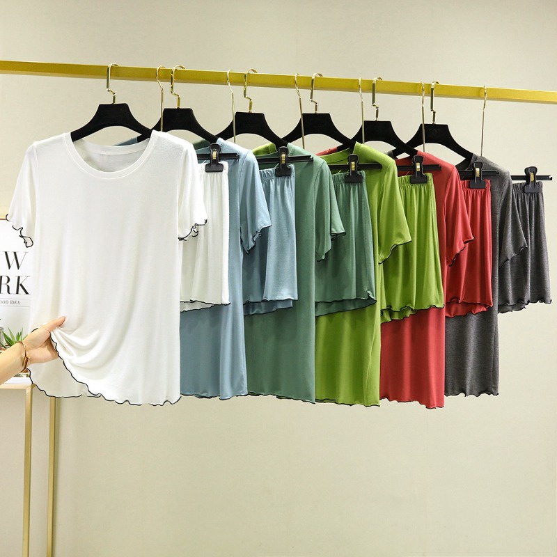 Bộ Đồ Ngủ Áo Thun Tay Ngắn Cổ Tròn Phối Quần short Vải cotton Thời Trang Mùa Hè 2023 Cho Nữ