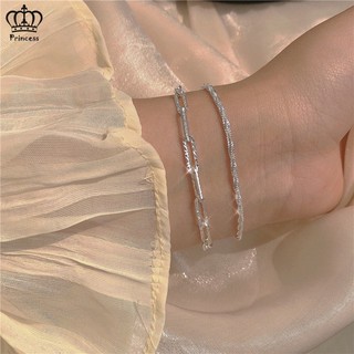 Set 2 Vòng Tay Hai Lớp Màu Bạc Lấp Lánh Thời Trang Cho Nữ