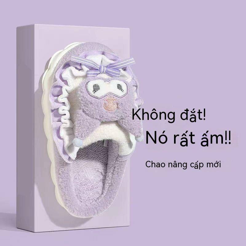 Hellokitty Dép cotton Lót Lông Cừu Dày Dặn Ấm Áp Chống Trượt Hình hello kitty Cho Nữ Vào Mùa Đông