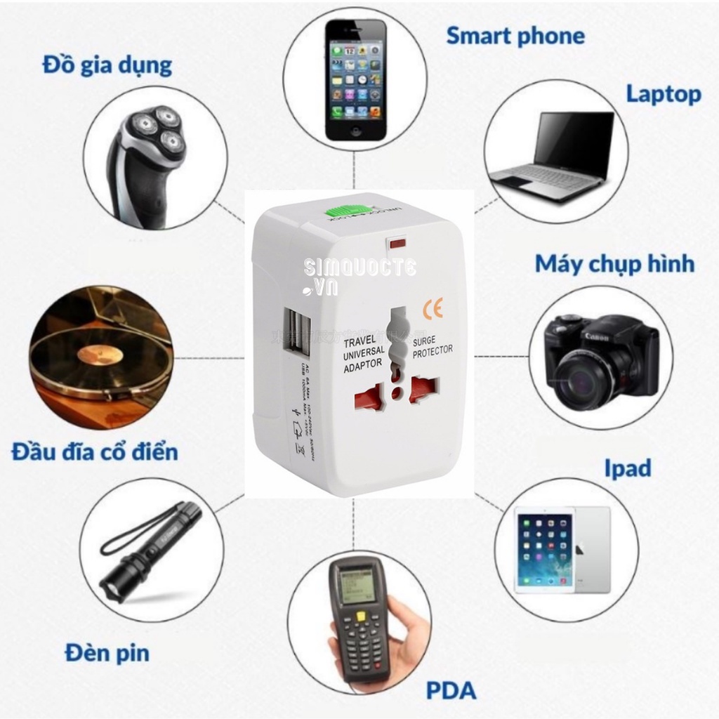 Ổ cắm chuyển đổi các nước Ổ cắm du lịch thông minh nhựa ABS chịu nhiệt thích hợp mọi chân cắm thiết kế nhỏ gọn tiện lợi