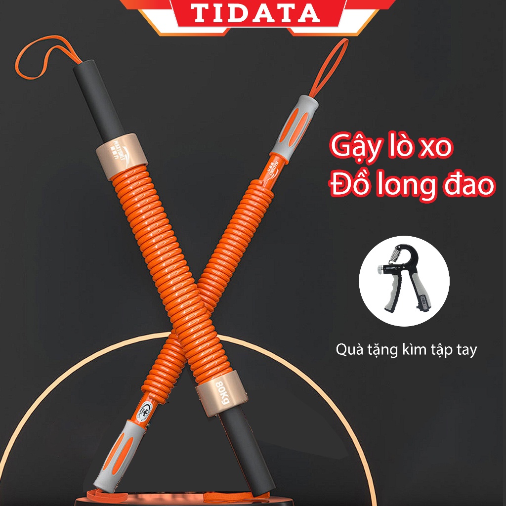Thanh Long Đao 150kg Gậy lò xo tập cơ tay TIDATA đồ long đao H.Y 20-100kg - tặng kìm bóp cơ tay đếm 