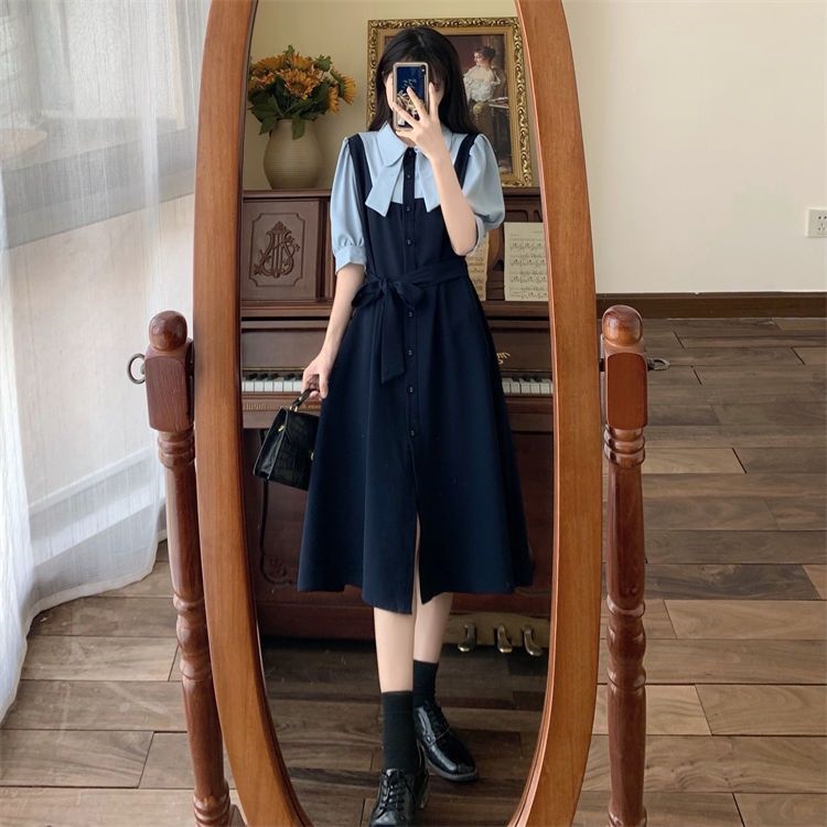 Đầm Giả Hai Mảnh Phong Cách retro Mùa Thu 2023 Cho Nữ Sinh Trung Học