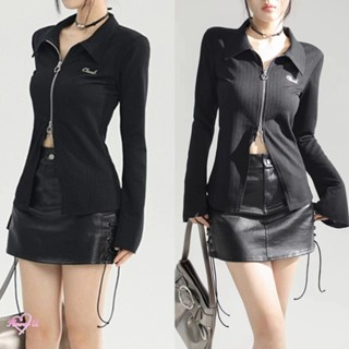 (Vận chuyển từ Hà Nội) Phiên bản Hàn Quốc mới mùa thu Áo len dệt kim cổ polo có khóa kéo kiểu dáng vừa vặn dành cho nữ