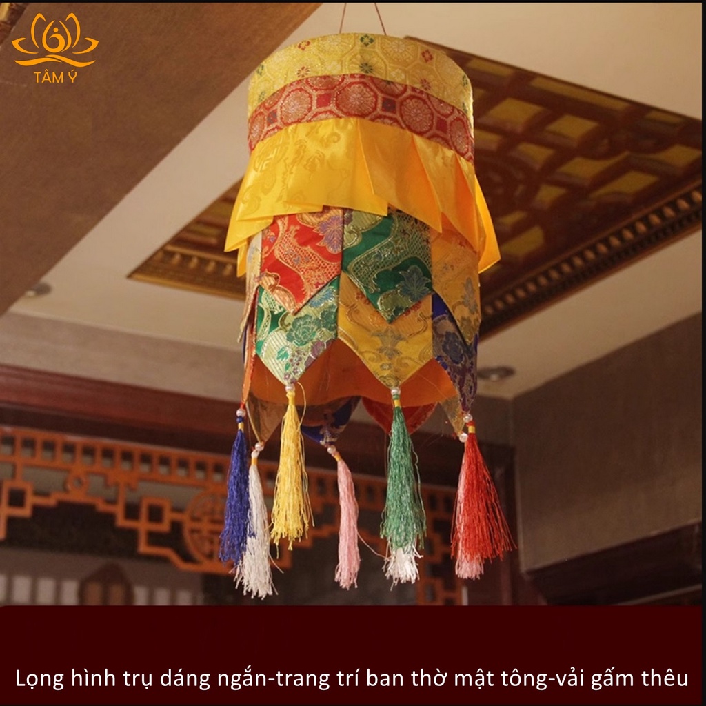 Lọng hình trụ dáng ngắn trang trí ban thờ mật tông chất liệu vải gấm dài 40cm