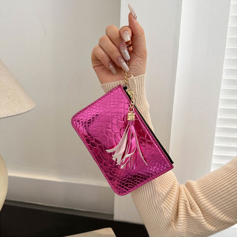 Deere jack Ví Nữ Họa Tiết Da Cá Sấu Màu laser y2k Phiên Bản Hàn Quốc instagram Phối Tua Rua retro Châu Âu Và Mỹ zero