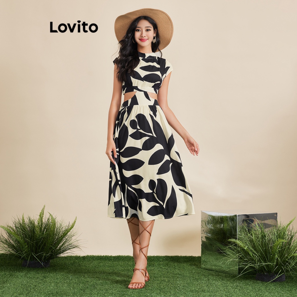 Đầm Lovito kiểu chữ A cắt xẻ hình học boho cho nữ LBE03152 (Nhiều màu)