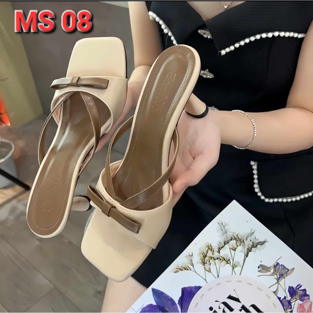 Dép Cao Gót Big Size 35 - 40 Quai Nơ Gót Nhọn Giá Rẻ - MS 08