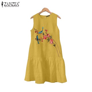 Zanzea Đầm Đuôi Cá Sát Nách Viền Bèo In Họa Tiết Phong Cách Hàn Quốc Thời Trang Cho Nữ