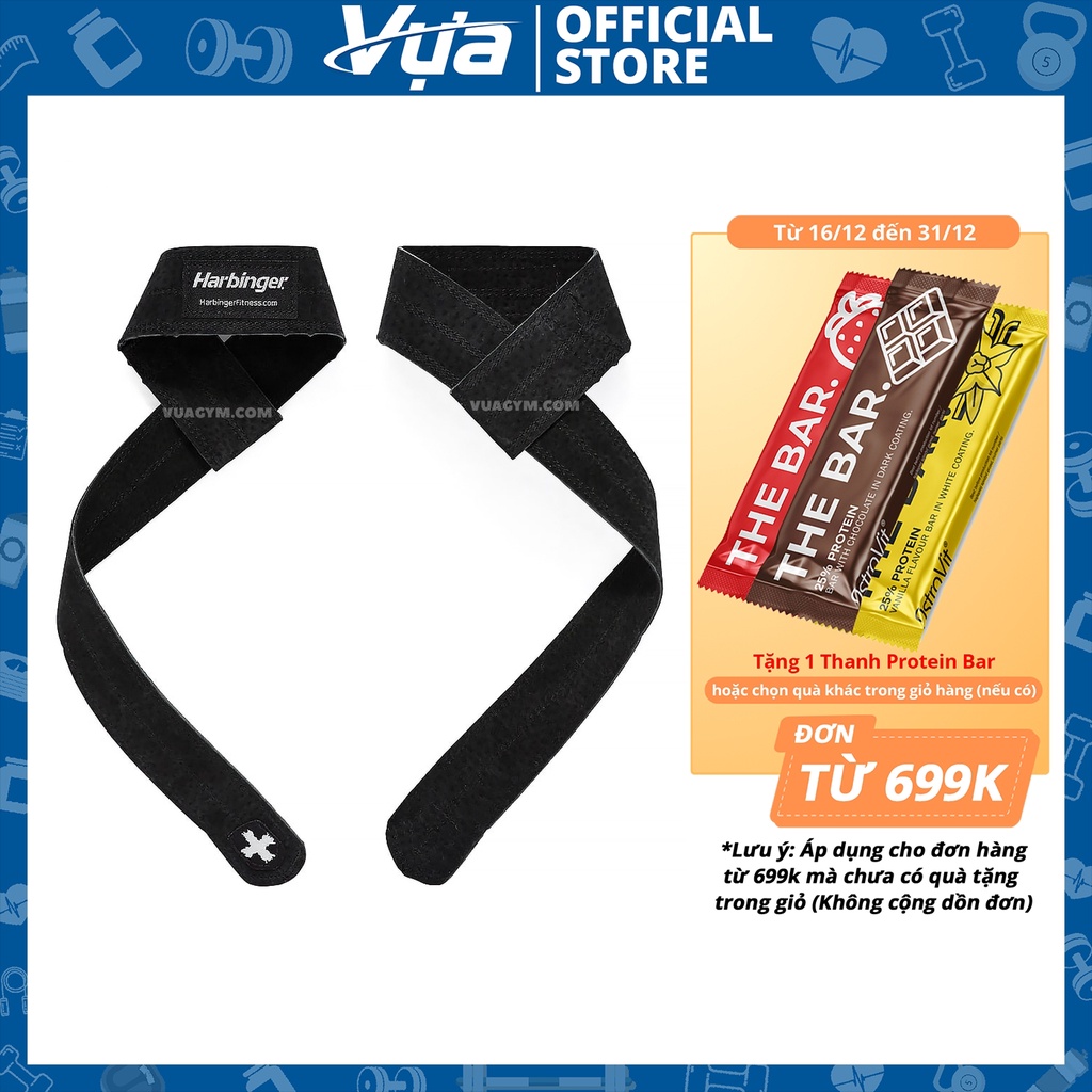 Harbinger - Leather Lifting Straps (1 cặp) - Dây Đeo Tay Da Chuyên Nghiệp Hỗ Trợ Tập Gym, Nâng Tạ, Chính Hãng