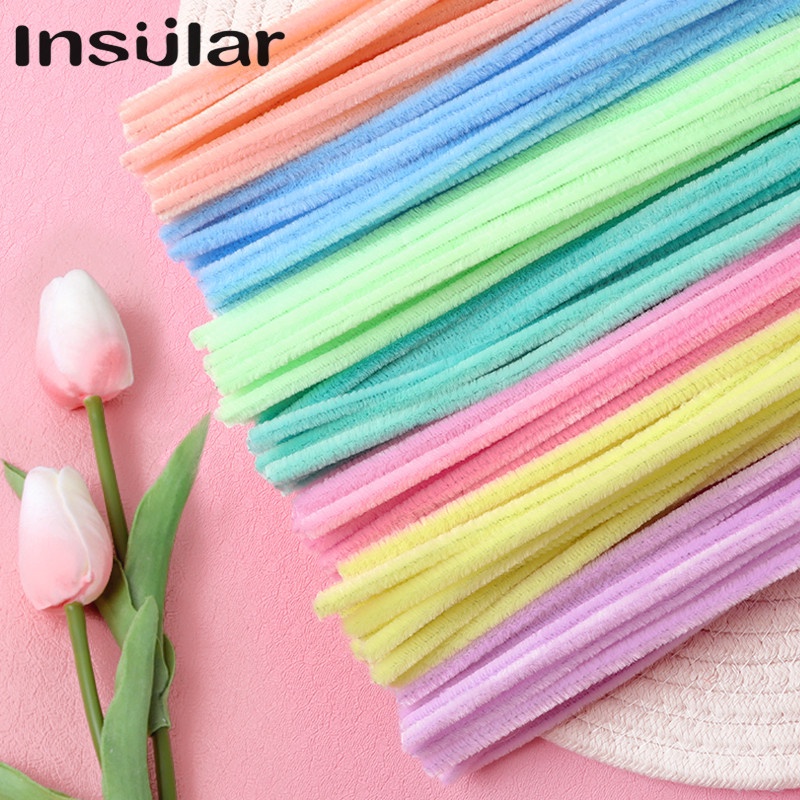 INSULAR  Set 100 Dây kẽm nhung màu pastel làm đồ trang trí handmade, Dây kẽm lông làm đồ chơi thủ công cho bé