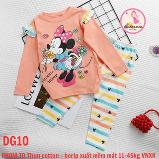 Bộ dài tay bé gái size 9-43kg thun cotton - borip xuất, đồ bộ mặc ngủ cho bé gái VNXK DG01