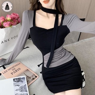 Hormoo Pure Desire Hot Girl Nối Đầm Nữ Niche Thiết Kế Ôm Vừa Vặn Hông Váy Ngắn