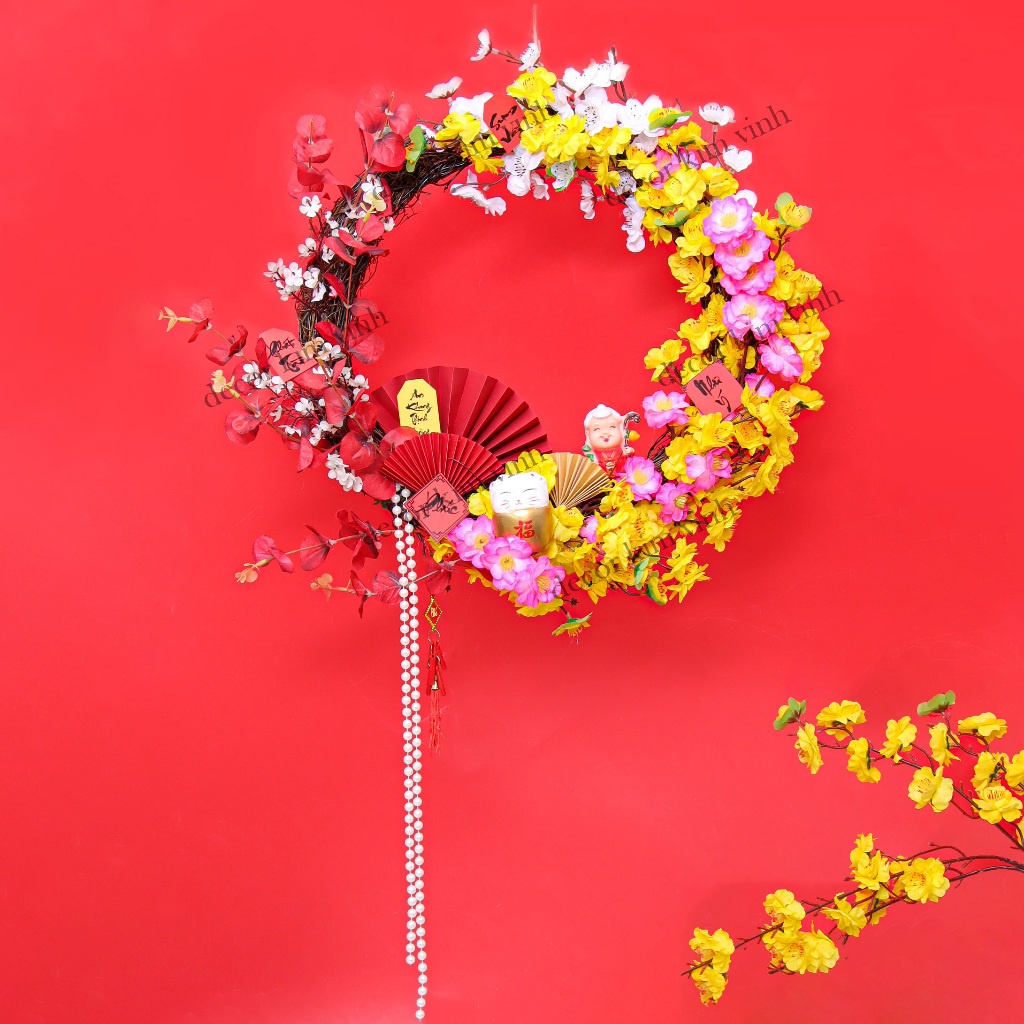 Vòng Hoa H90 Trang Trí Tết Kèm Đèn