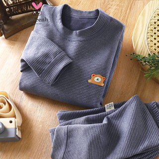 【YAOEENH Bộ Đồ Mặc Ở Nhà Vải Nhung Cổ Cao Họa Tiết Kẻ Sọc 110-170cm Phong Cách Đức Giữ Ấm Mùa Thu Đông Cho Bé Trai Và Gái