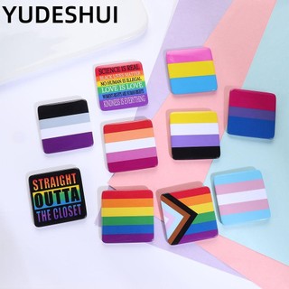 YUDESHUI Huy hiệu cài áo hình vuông in họa tiết cờ biểu tượng LGBT thời trang cho nam và nữ
