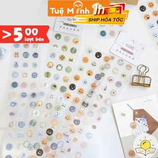 Set 57 sticker miếng dán icon tròn cute hình khuôn mặt/ đồ ăn/ đồ tiện ích Vpp Tuệ Minh