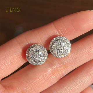 Full Paved CZ Bông Tai Dành Cho Nữ Hình Tròn Đơn Giản Đa Năng Bling Cubic Zirconia Bông Tai Tuyên Bố Món Quà Trang Sức