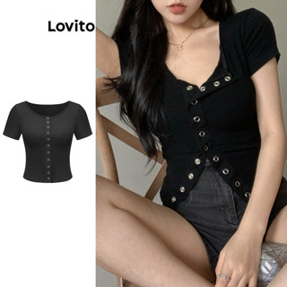 Áo thun Lovito màu trơn cài nút phong cách thường ngày cho nữ L85AD257