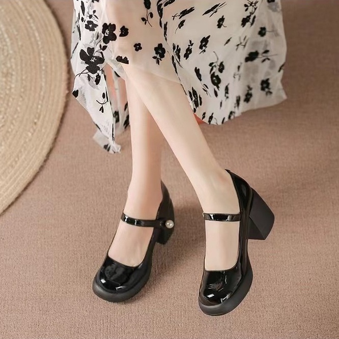 Mới Giày Lười Da pu Mũi Tròn Màu Trơn Phối Khóa Cài Đơn Giản Hợp Thời Trang Cho Bạn Gái