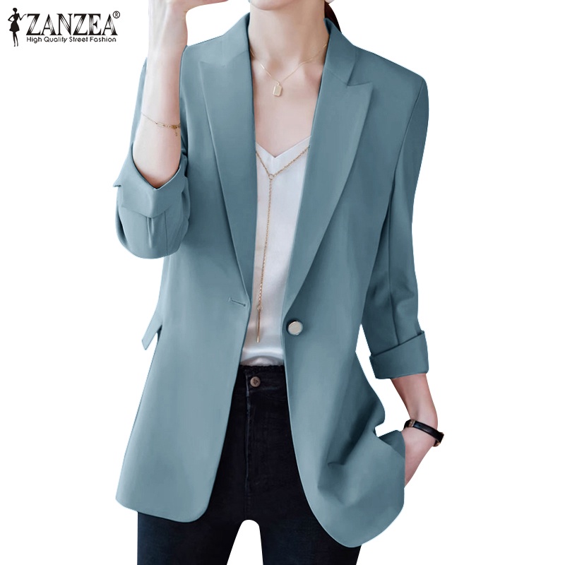 Zanzea Áo Khoác blazer Nữ Tay Lửng Cổ Bẻ Thời Trang Hàn Quốc