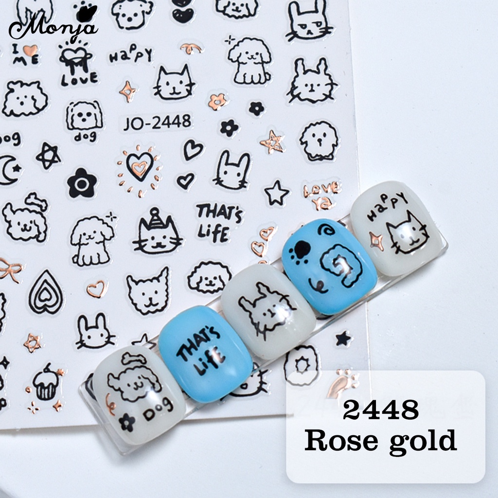 Monja Nhãn Dán Móng Tay Tự Dính Tự Dính Họa Tiết Chó Mèo Dễ Thương Phong Cách Ngọt Ngào