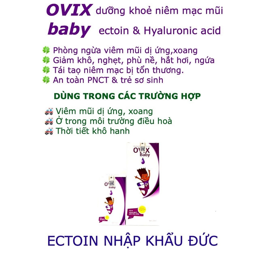 Nhỏ Mũi Ovix Baby  Cho Bé Giúp Vệ Sinh Mũi, Dưỡng Ẩm Tự Nhiên, Giảm Viêm Mũi Xoang 1 lọ 10ml