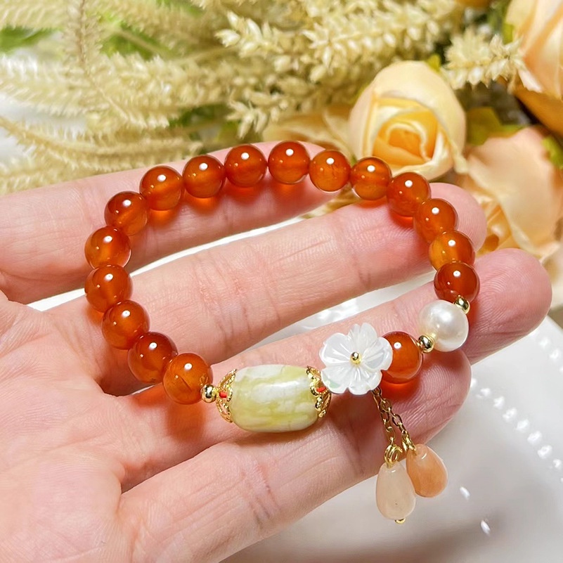 Mới Vòng Tay Mã Não Tự Nhiên Màu Cam Thời Trang