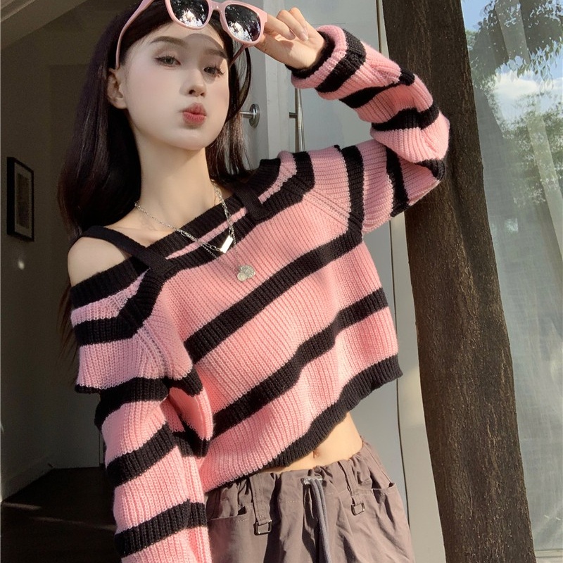 Áo sweater Dệt Kim Trễ Vai Thời Trang Thu Đông Kiểu Dáng Mới Quyến Rũ